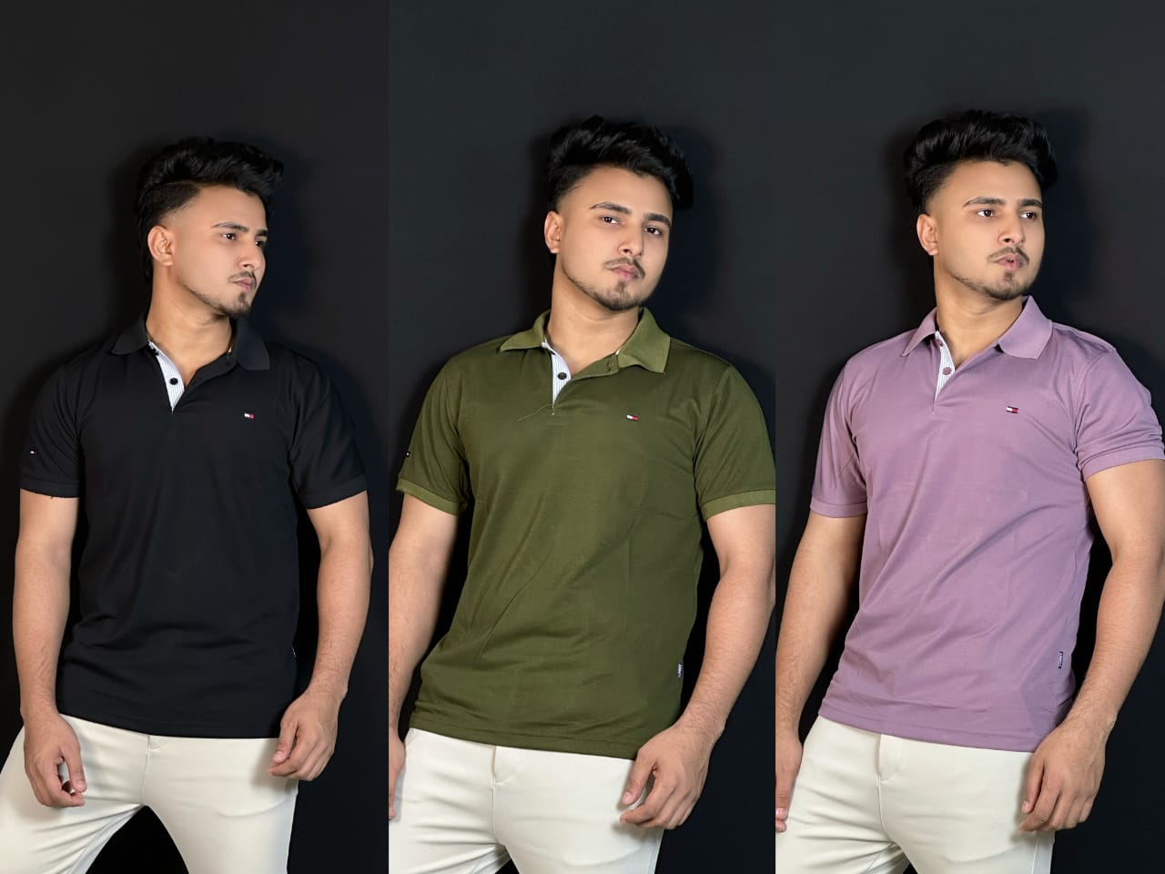 "কালো", " ওনিয়ন", "অলিভ" কালার পোলো টি-শার্ট কম্বো। TM